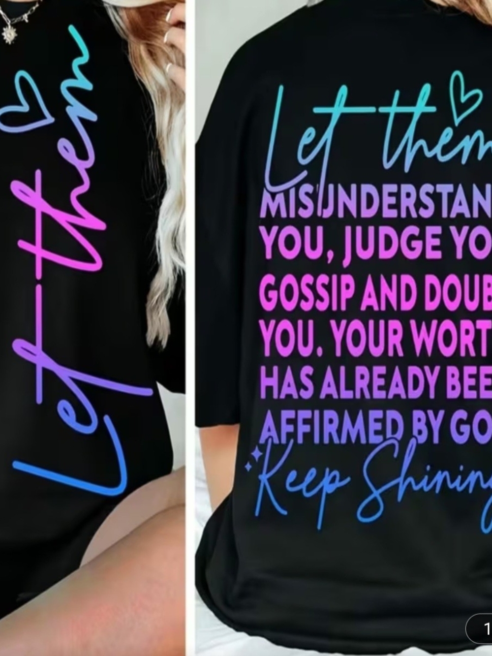 Let Them Gradient Script Black Graphic Tee - Inspirational Women’s Top - Picture 1 of 2